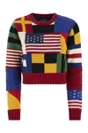 Polo Ralph Lauren Patchwork Flag Cotton Crewneck Sweater In Multicolor