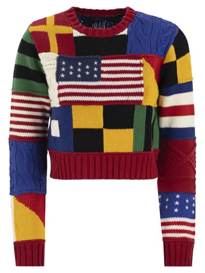 Polo Ralph Lauren Crew-neck Sweater With Flag In Multicolor