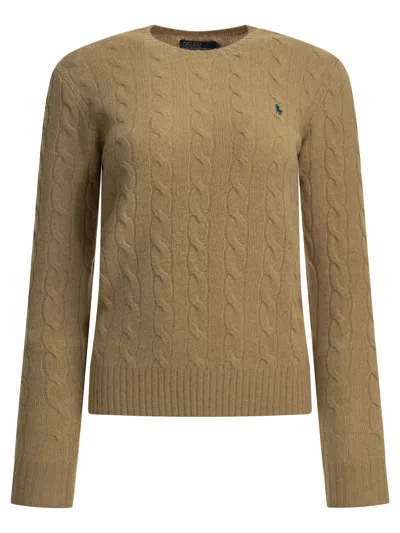 Polo Ralph Lauren Crew Neck Sweater With Logo In Brown