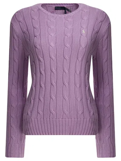 Polo Ralph Lauren Crew Neck Sweater With Logo In Purple