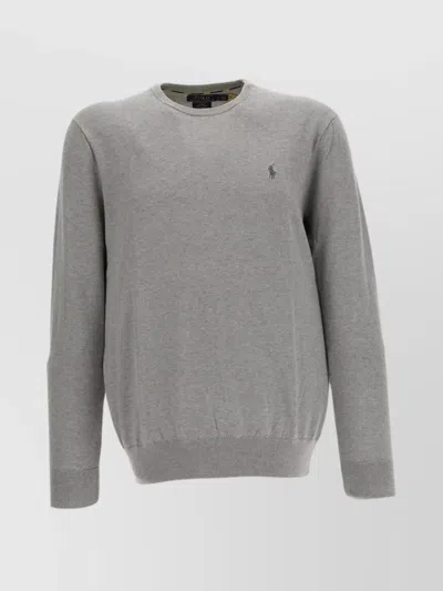 Polo Ralph Lauren Crew Neck Sweater With Ribbed Cuffs And Hem In Gray