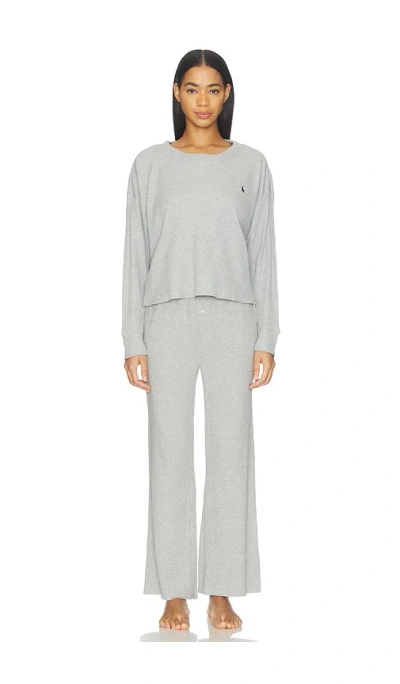 Polo Ralph Lauren Crew Neck Wide Leg Pant Set In Gray