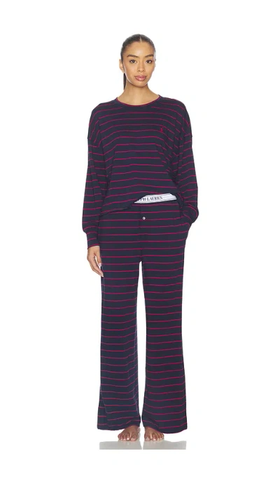 Polo Ralph Lauren Crew Neck Wide Leg Pant Set In Blue