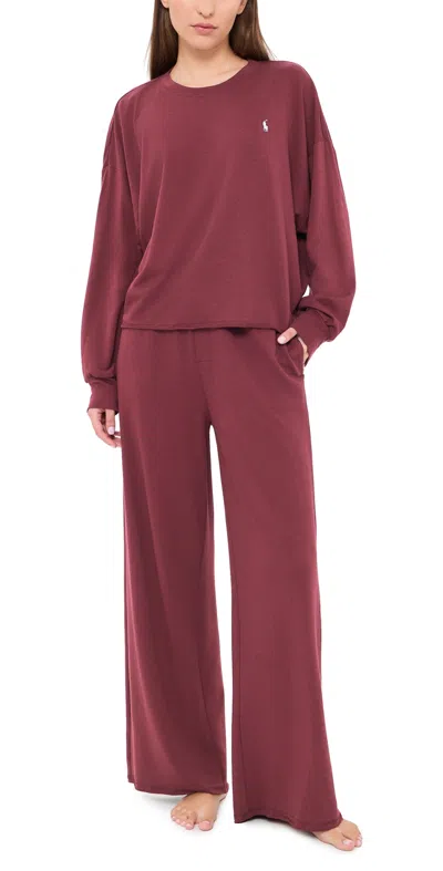 Polo Ralph Lauren Crew Neck/wide Leg Pants Set Zinfandel In Burgundy