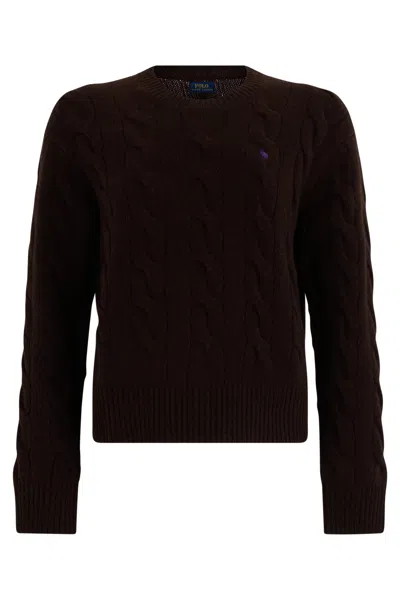 Polo Ralph Lauren Crewneck Braided Wool-cashmere Sweater For Women In Brown