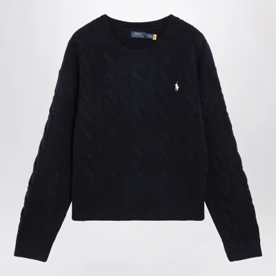 Polo Ralph Lauren Crewneck Cable-knit Wool And Cashmere Sweater In Navy In Black