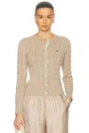 Polo Ralph Lauren Womens Light Saddle Heather Logo-embroidery Crewneck Cotton-knit Cardigan Xs In Light Saddle Heather