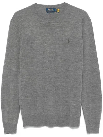 Polo Ralph Lauren Crewneck Grey Merino Wool Sweater In Gray
