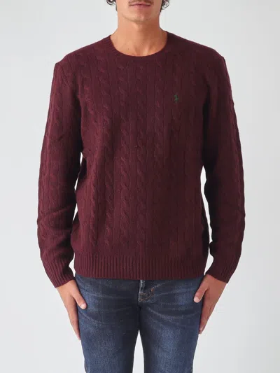 Polo Ralph Lauren Crewneck Jumper In Wool And Cashmere With Embroidered Pony Logo In Brown