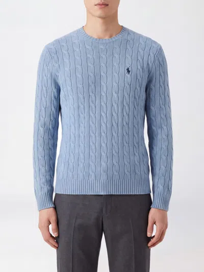 Polo Ralph Lauren Crewneck Jumper In Wool And Cashmere With Embroidered Pony Logo In Blue