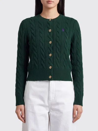 Polo Ralph Lauren Crewneck Knit Wool Cardigan With Embroidered Pony Logo In 绿色
