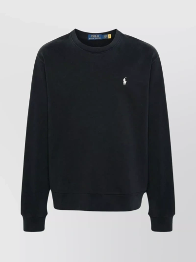 Polo Ralph Lauren Crewneck Ribbed Hem Sweatshirt In Black