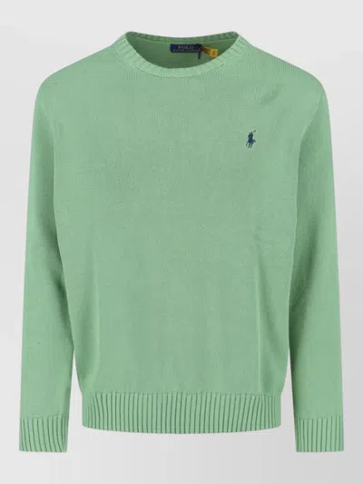 Polo Ralph Lauren Crewneck Sweater Ribbed Collar Hem Cuffs In Green