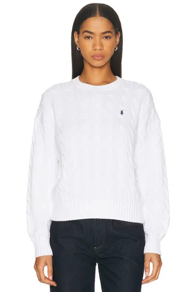 Polo Ralph Lauren Classic Cable Knit Sweater With Contrast Logo In White