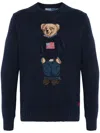 Polo Ralph Lauren Crew Neck Knitwear With Signature Polo Bear Embroidery In Blue