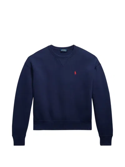 Polo Ralph Lauren Womens Cruise Navy Logo-embroidery Crewneck Cotton-blend Jersey Sweatshirt In Blue