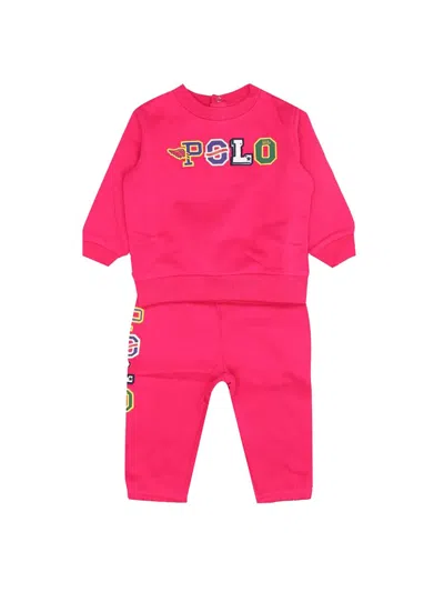 Polo Ralph Lauren Babies' Crewneck Sweatshirt+pants In Fuchsia
