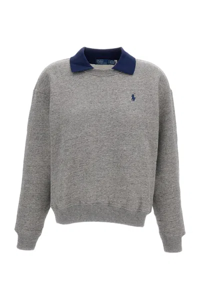 Polo Ralph Lauren Crewneck Sweatshirt With Contrasting Polo Collar In Gray