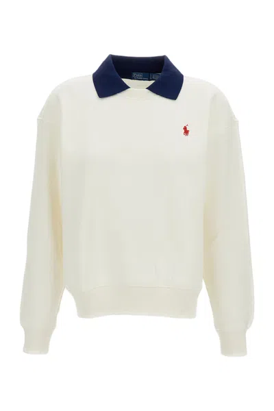 Polo Ralph Lauren Crewneck Sweatshirt With Contrasting Polo Collar In White