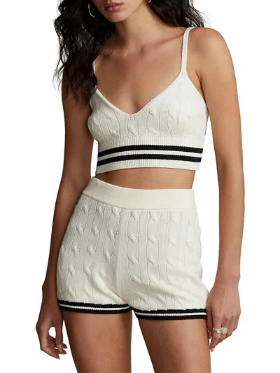 Polo Ralph Lauren Cricket Cable Knit Cotton Blend Bralette In Cream/black In Multi
