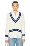Polo Ralph Lauren Cricket Striped Cable-knit Cotton Sweater In Cream & Navy