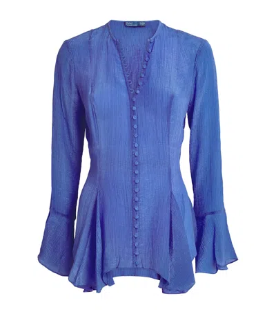 Polo Ralph Lauren Crinkled Blouse In Blue