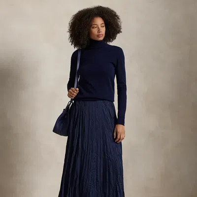 Polo Ralph Lauren Crinkled Satin A-line Skirt In Newport Navy