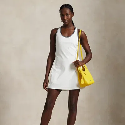Polo Ralph Lauren Crisscross Stretch Interlock Dress In Ceramic White/navy