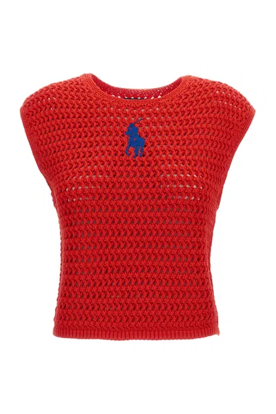 Polo Ralph Lauren Crochet Cotton Vest In Red