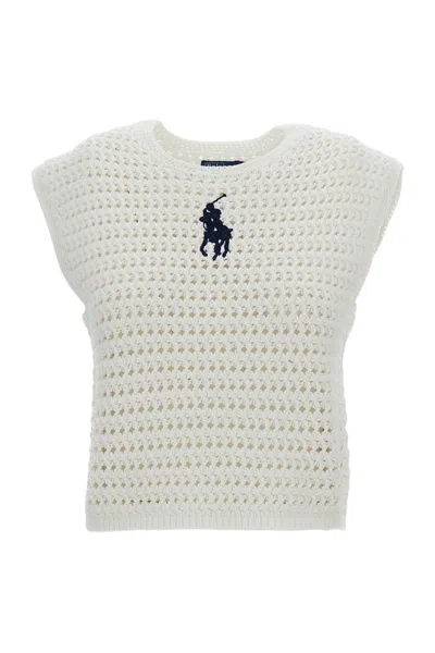 Polo Ralph Lauren Crochet Cotton Vest In White