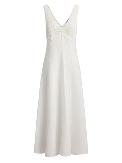 Polo Ralph Lauren White Crochet V Neck Maxi Dress