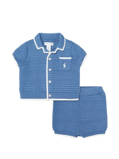 Polo Ralph Lauren Babies' Crochet-knit Shorts Set In Blue