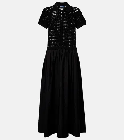 Polo Ralph Lauren Crochet-trimmed Cotton Poplin Midi Dress In Black