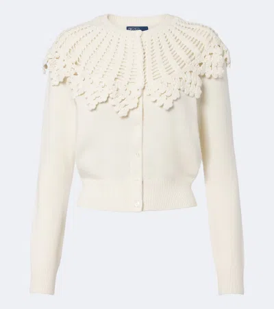 Polo Ralph Lauren Crochet-yoke Wool-alpaca Cardigan In Authentic Cream In White