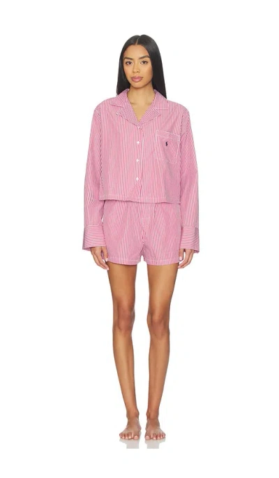 Polo Ralph Lauren Crop & Boxer Pj Set In Classic Red & White Cloud