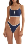 Polo Ralph Lauren Navy Blue Bikini Top With Logo In Navy