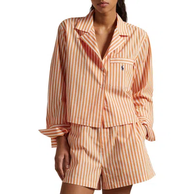 Polo Ralph Lauren Crop Cotton Poplin Short Pajamas In Tangerine