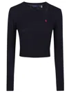Polo Ralph Lauren Cable Knit Cropped Long Sleeve Sweater In Black