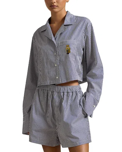Polo Ralph Lauren Crop Short Pajama Set In White Cloud/beacon