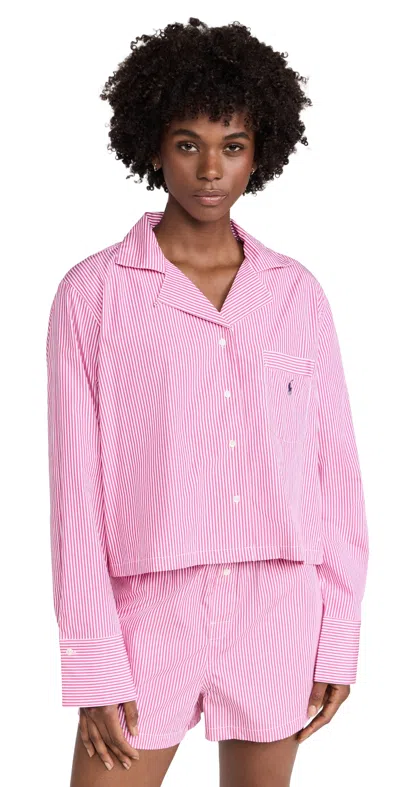 Polo Ralph Lauren Crop Top & Boxer Poplin Pyjama Set Bengal Stripe In College Pink
