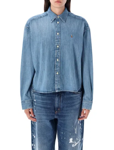 POLO RALPH LAUREN POLO RALPH LAUREN CROPPED BOXY CHAMBRAY DENIM SHIRT