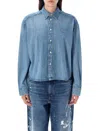 Polo Ralph Lauren Cropped Boxy Chambray Denim Shirt In Blue