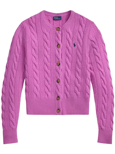 Polo Ralph Lauren Cropped Cable Knit Cardigan In Pink