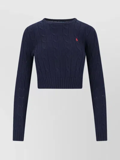 Polo Ralph Lauren Cropped Cable Knit Crewneck Sweater In Blue