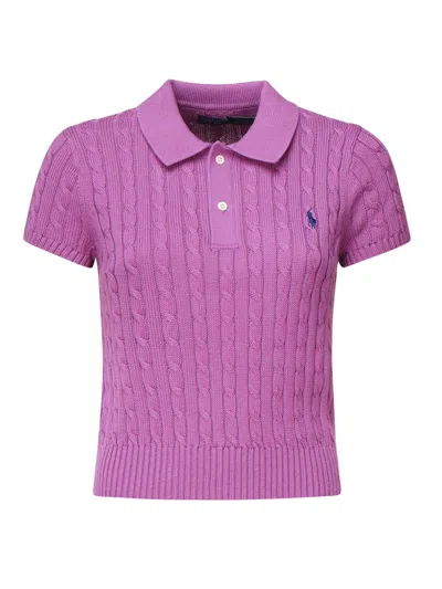 Polo Ralph Lauren Cropped Cable Knit Polo Shirt In Purple