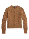 Polo Ralph Lauren Cropped Cable Knit Sweater With Button-down Front In Brown