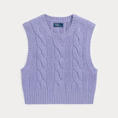 Polo Ralph Lauren Cropped Cable Wool-cashmere Jumper In Purple