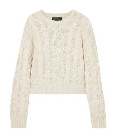 Polo Ralph Lauren Cropped Cable-knit Cotton, Wool And Hemp-blend Sweater In Neutral