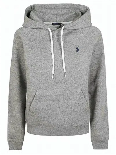 POLO RALPH LAUREN CROPPED HEATHERED HOODIE WITH DRAWSTRING AND KANGAROO POCKET