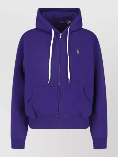 Polo Ralph Lauren Cropped Hooded Sweatshirt Drawstring Kangaroo Pocket In Multi